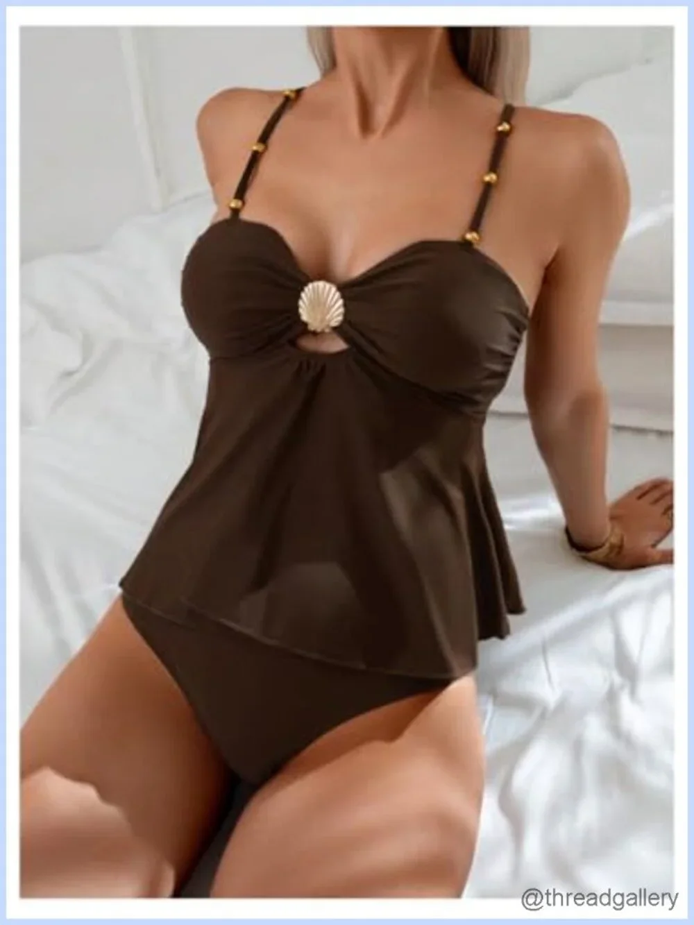 Tankini with High Waisted Bottom, 2 Piece Swimset w/ Adjustable Straps